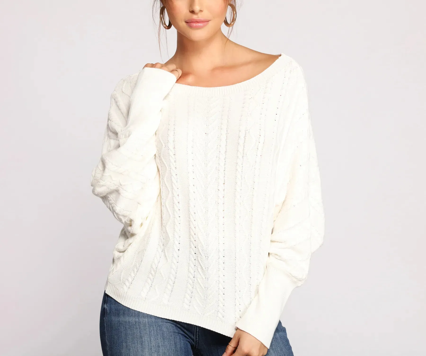 Chic Cable Knit Boat Neck Sweater