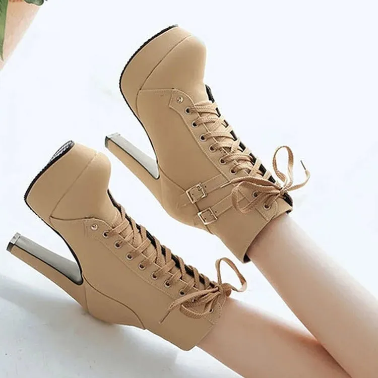 Chic Lace-Up Belt Buckle High Heel Boots