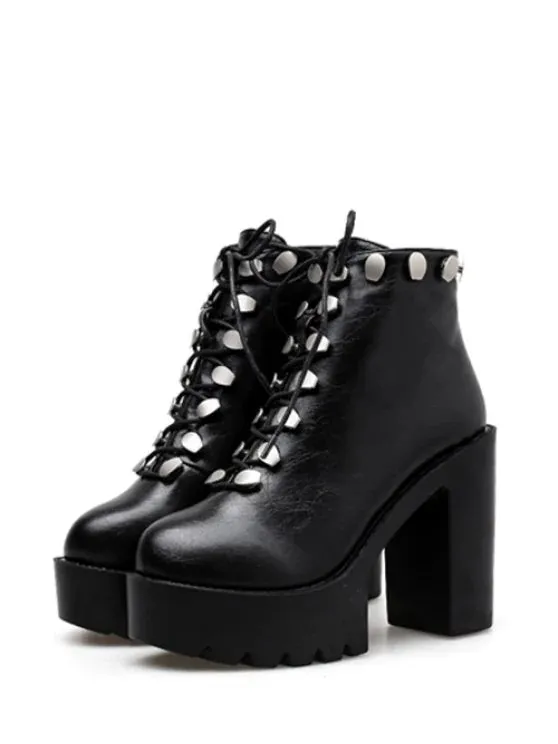 Chic Platform High Heel Studded Ankle Boots