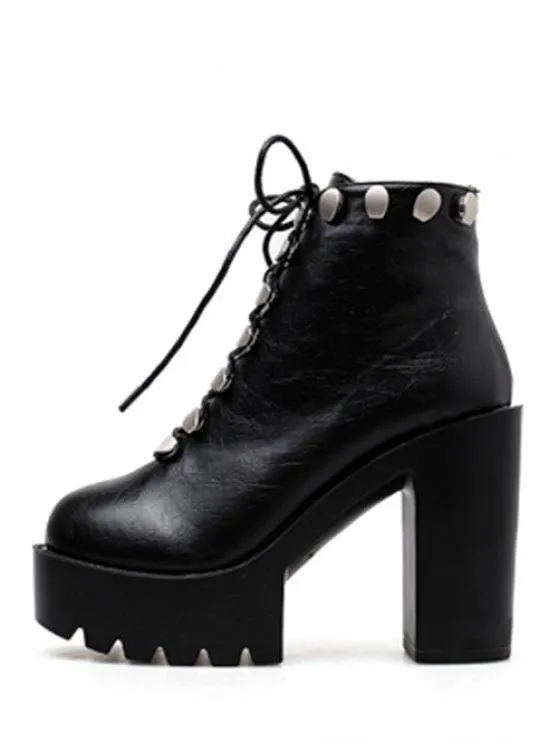 Chic Platform High Heel Studded Ankle Boots