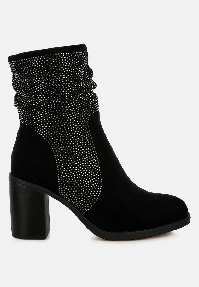 Chinar Rhinestone Studded Slouchy Ankle Boots