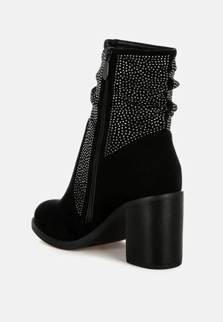 Chinar Rhinestone Studded Slouchy Ankle Boots