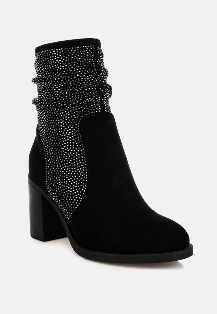 Chinar Rhinestone Studded Slouchy Ankle Boots