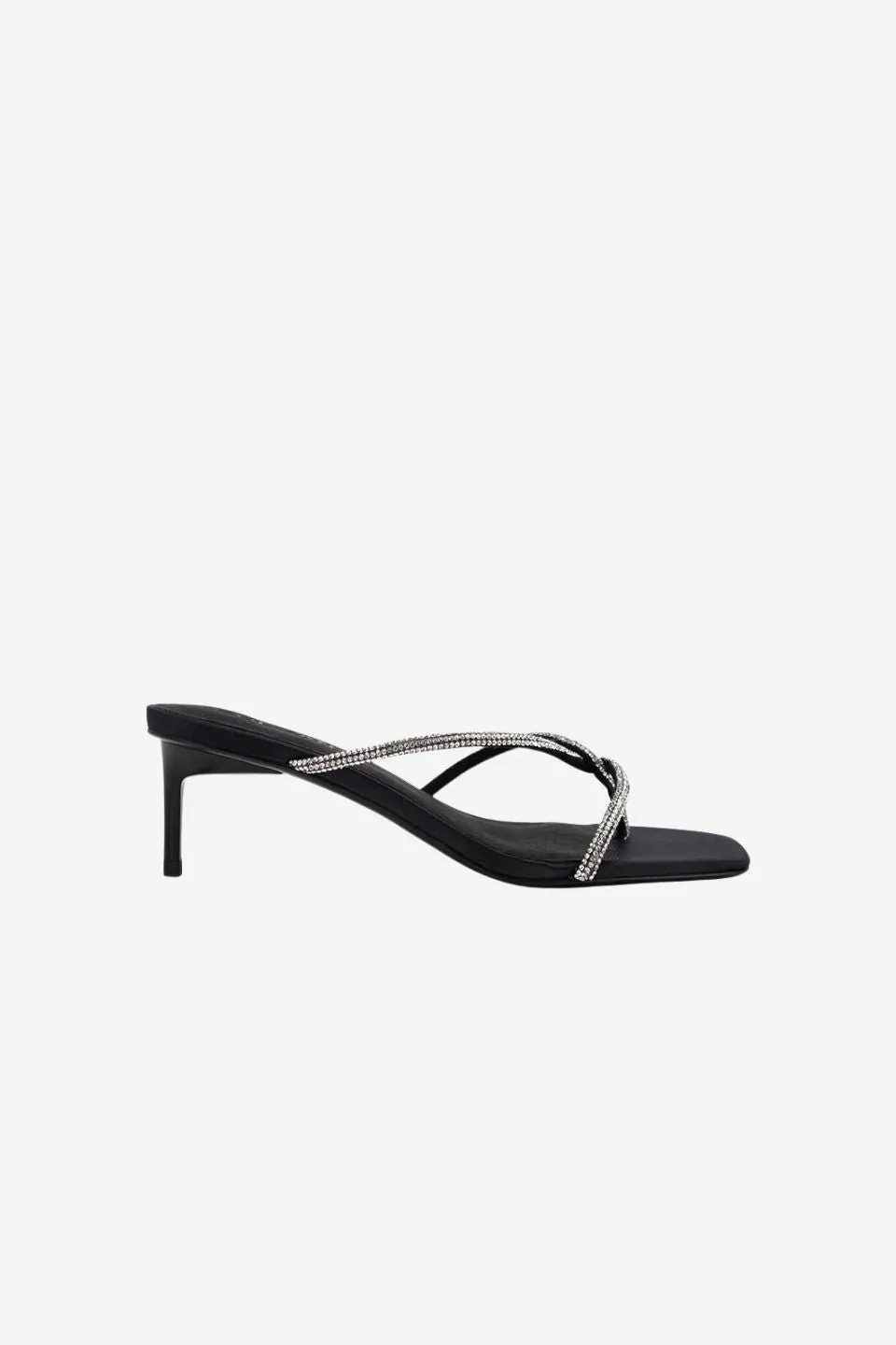 Chrissy Black Crystal Thin Strap Mule Heel