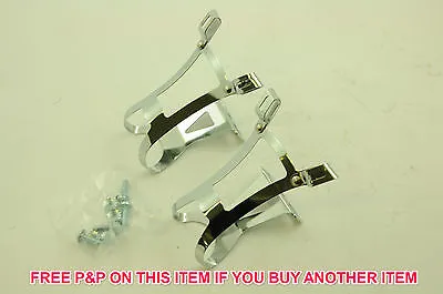 CHROME STEEL MTB BIKE TOE CLIPS DOUBLE PRONG MEDIUM-LARGE PRESENT