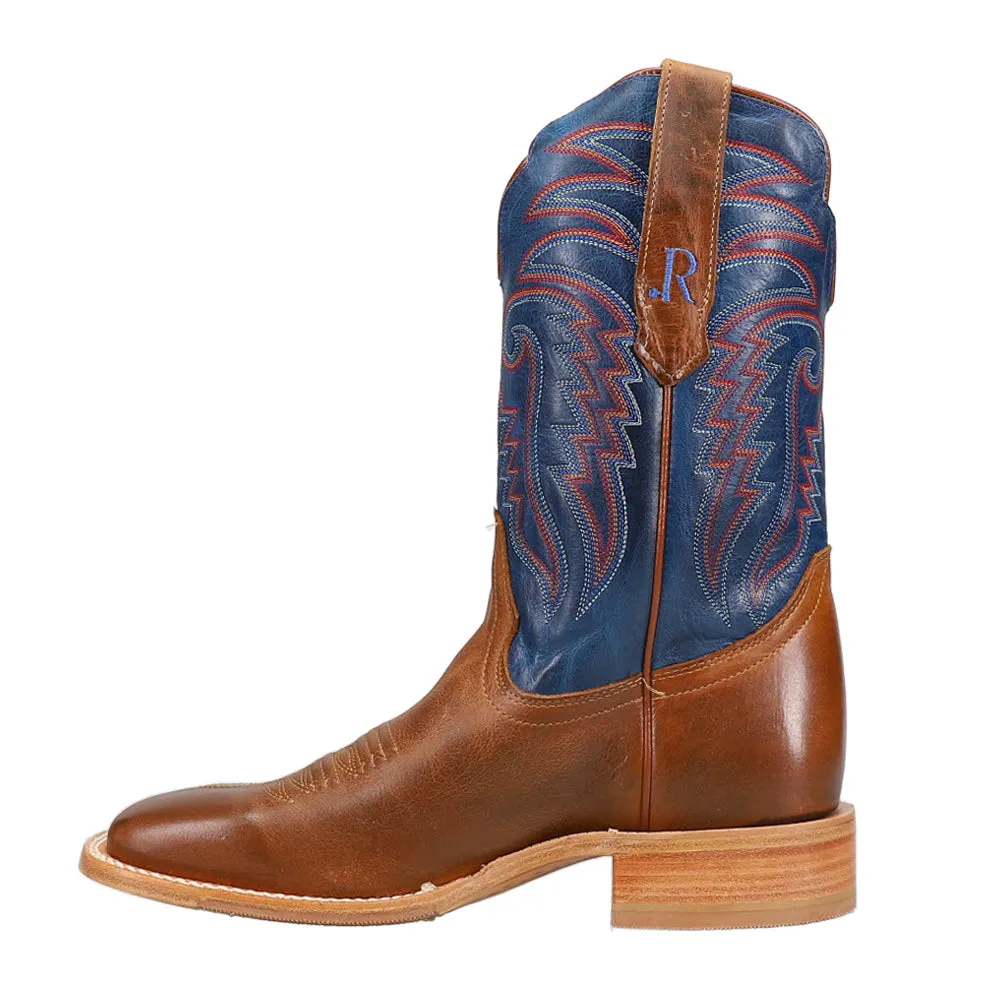 Cowhide Embroidered Wide Square Toe Cowboy Boots