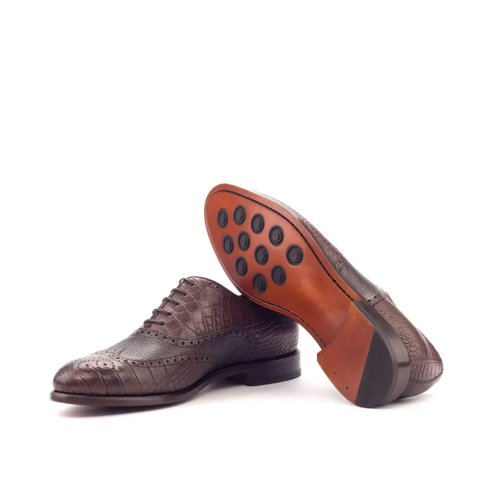 DapperFam Aeron in Dark Brown Men's Italian Embossed & Pebble Grain Leather Full Brogue