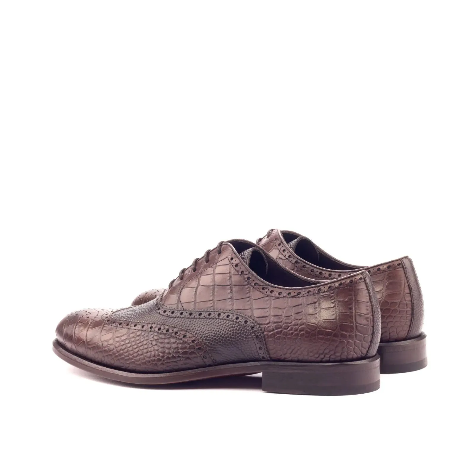 DapperFam Aeron in Dark Brown Men's Italian Embossed & Pebble Grain Leather Full Brogue