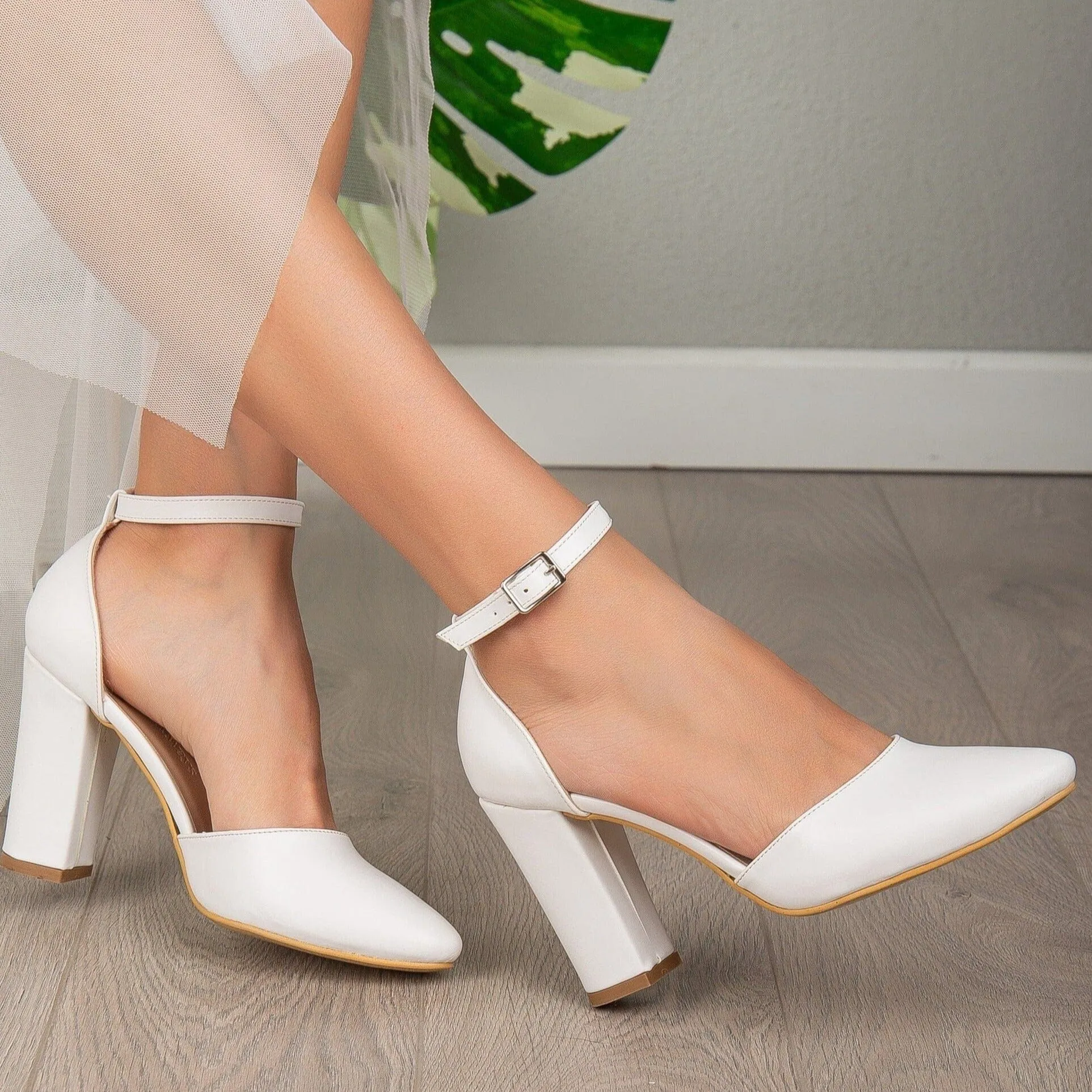 Denise Vegan Leather & Pearl Wedding Heels | White