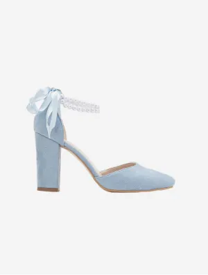 Denise Vegan Suede & Pearl Heels | Baby Blue