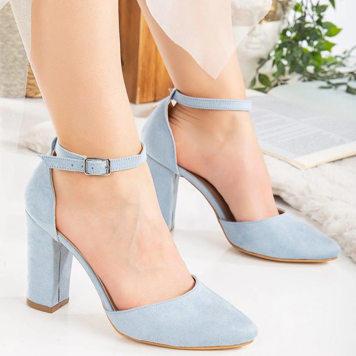 Denise Vegan Suede & Pearl Heels | Baby Blue