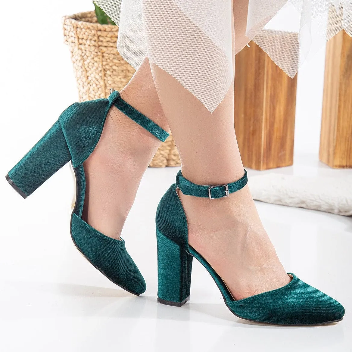 Denise Vegan Suede & Pearl Heels | Emerald Green