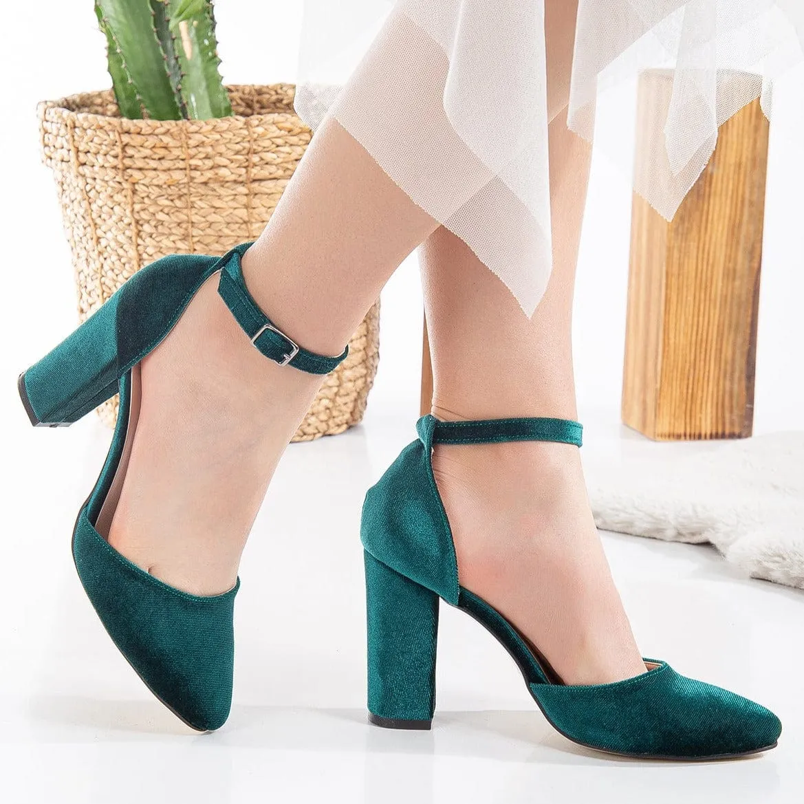 Denise Vegan Suede & Pearl Heels | Emerald Green