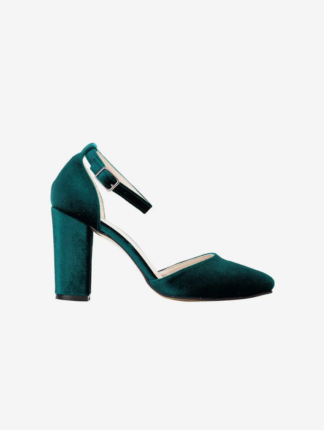 Denise Vegan Suede & Pearl Heels | Emerald Green