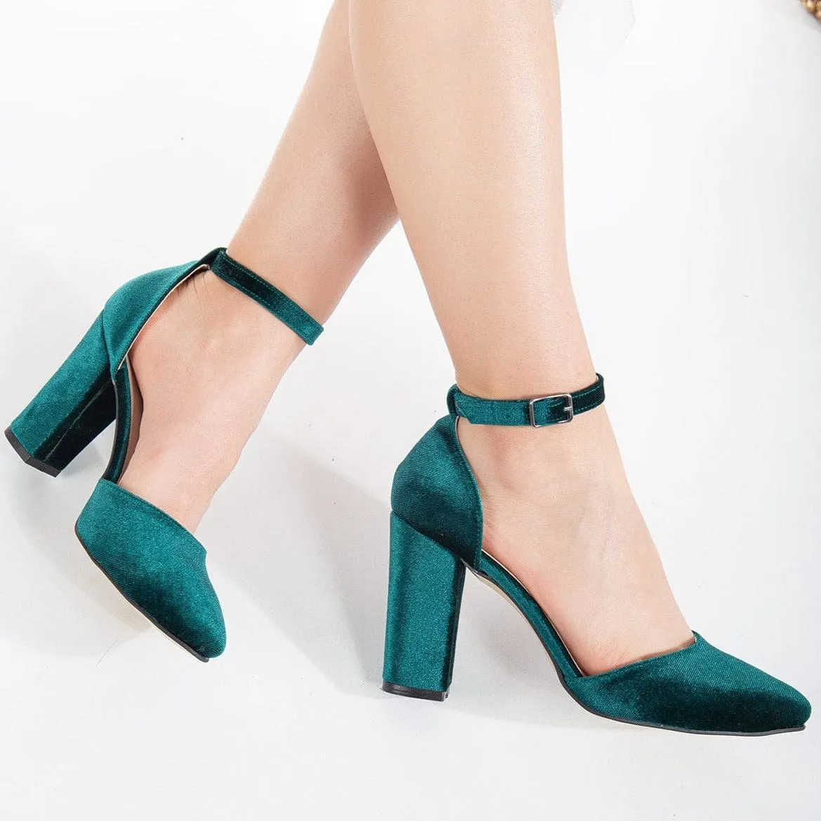 Denise Vegan Suede & Pearl Heels | Emerald Green