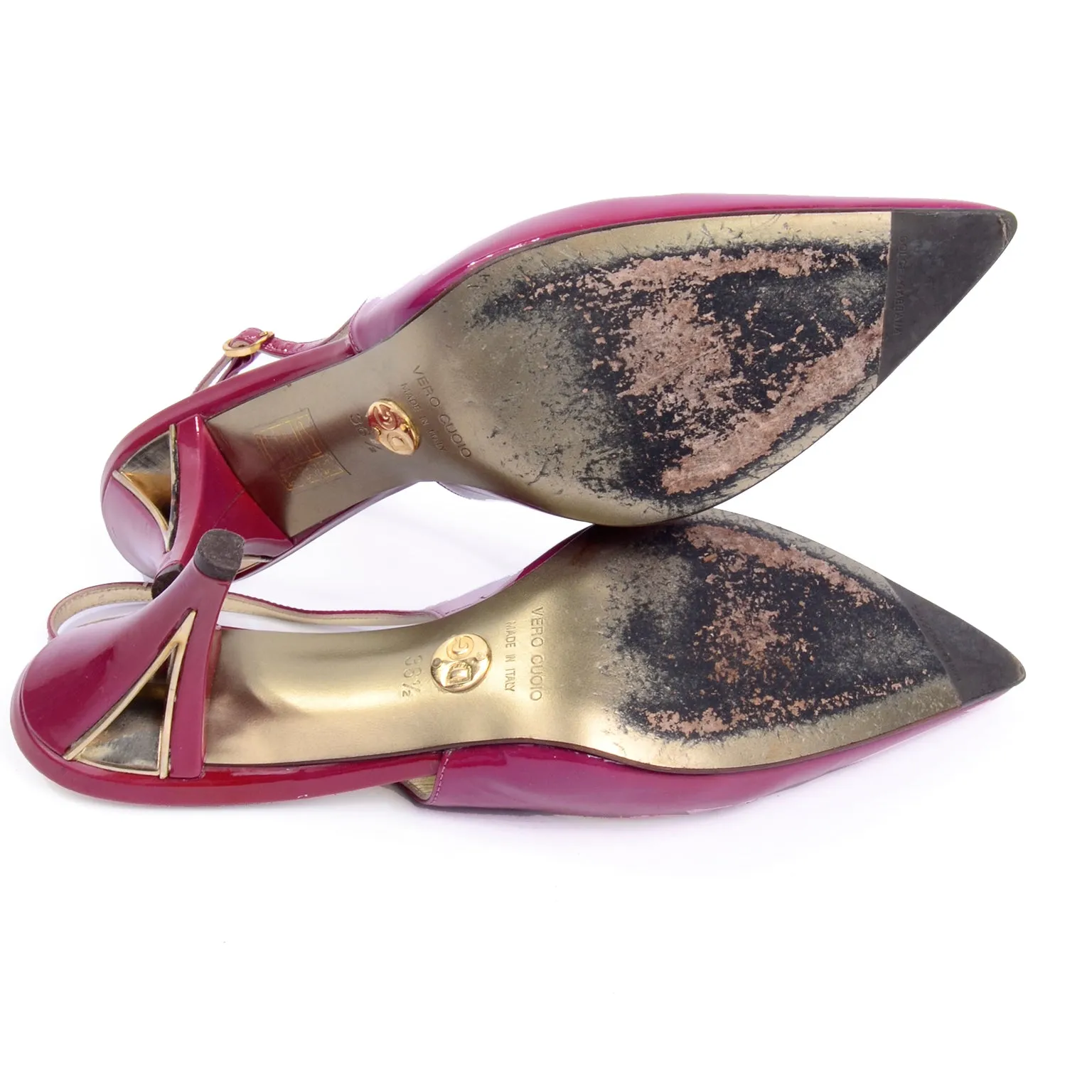 Dolce & Gabbana Pointed Toe Shoes Pink Patent Leather Slingbacks