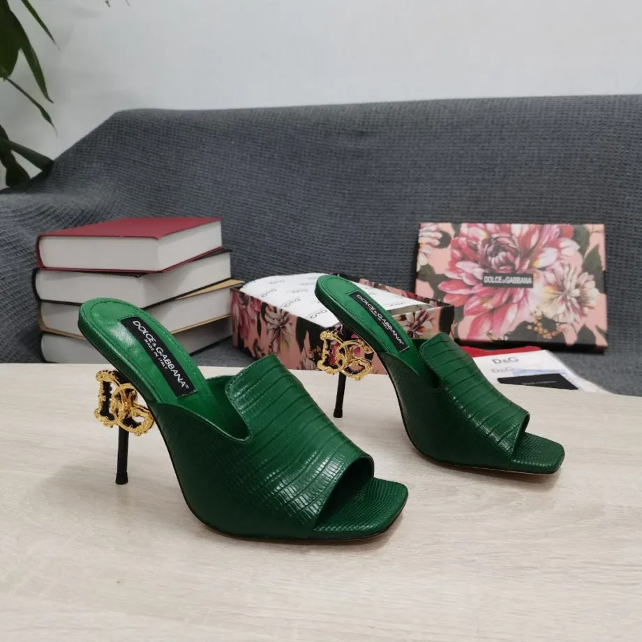 DolGa Lguana-Print Mules Green For Women DG Shoes