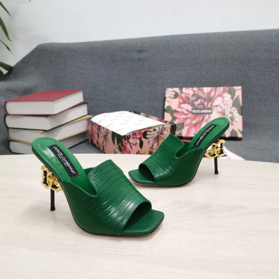 DolGa Lguana-Print Mules Green For Women DG Shoes