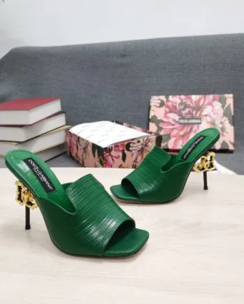 DolGa Lguana-Print Mules Green For Women DG Shoes