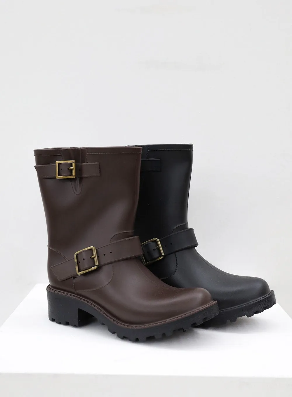 Double Buckled Mid-Calf Rain Boots OJ21