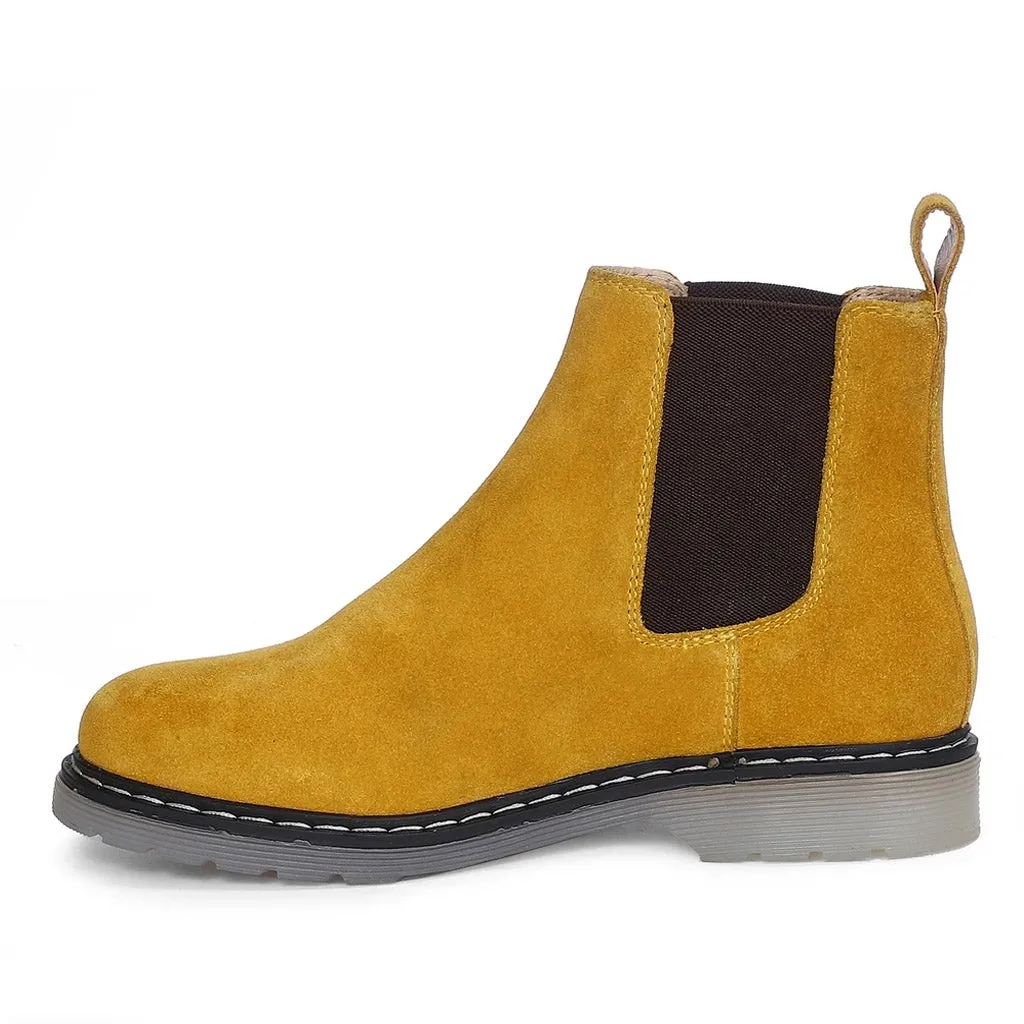 Elaine Yellow Suede Leather Chelsea Boots