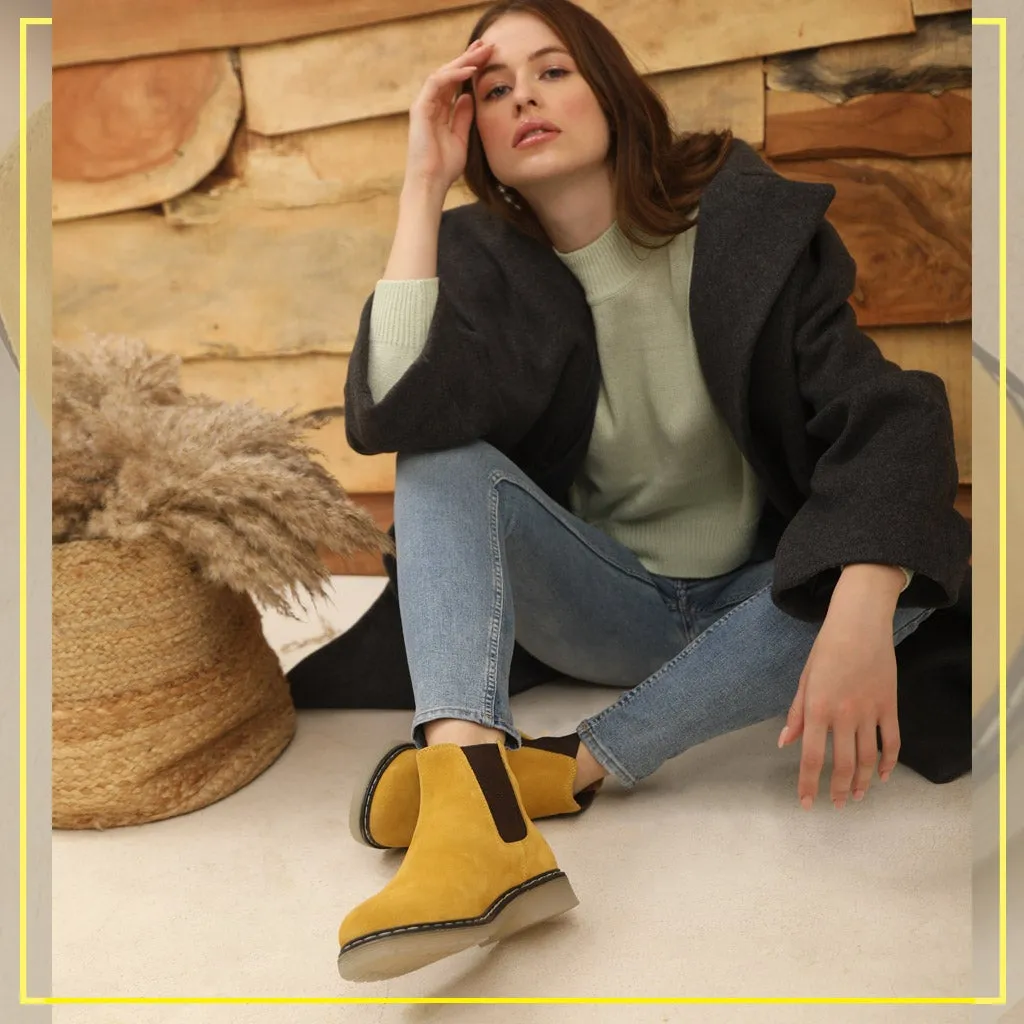 Elaine Yellow Suede Leather Chelsea Boots