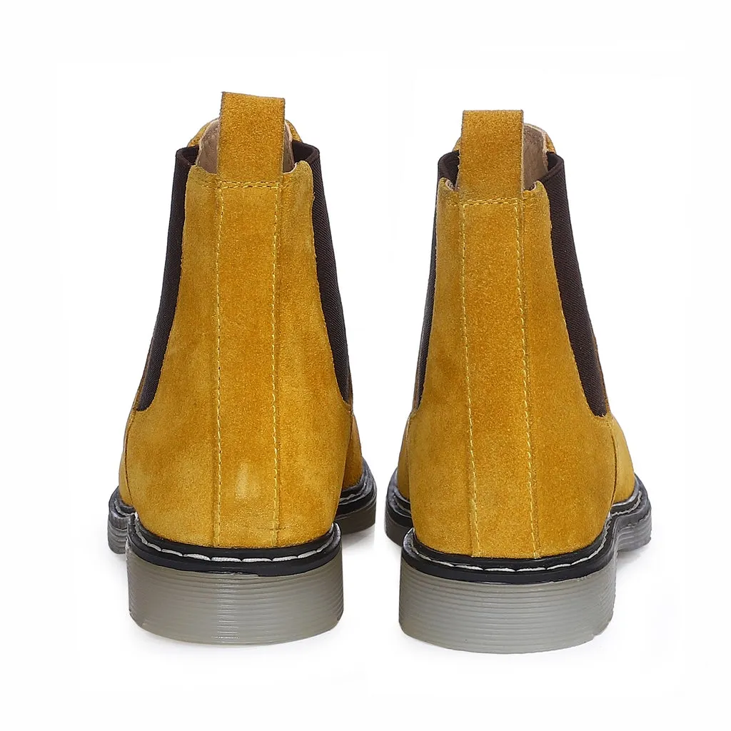 Elaine Yellow Suede Leather Chelsea Boots