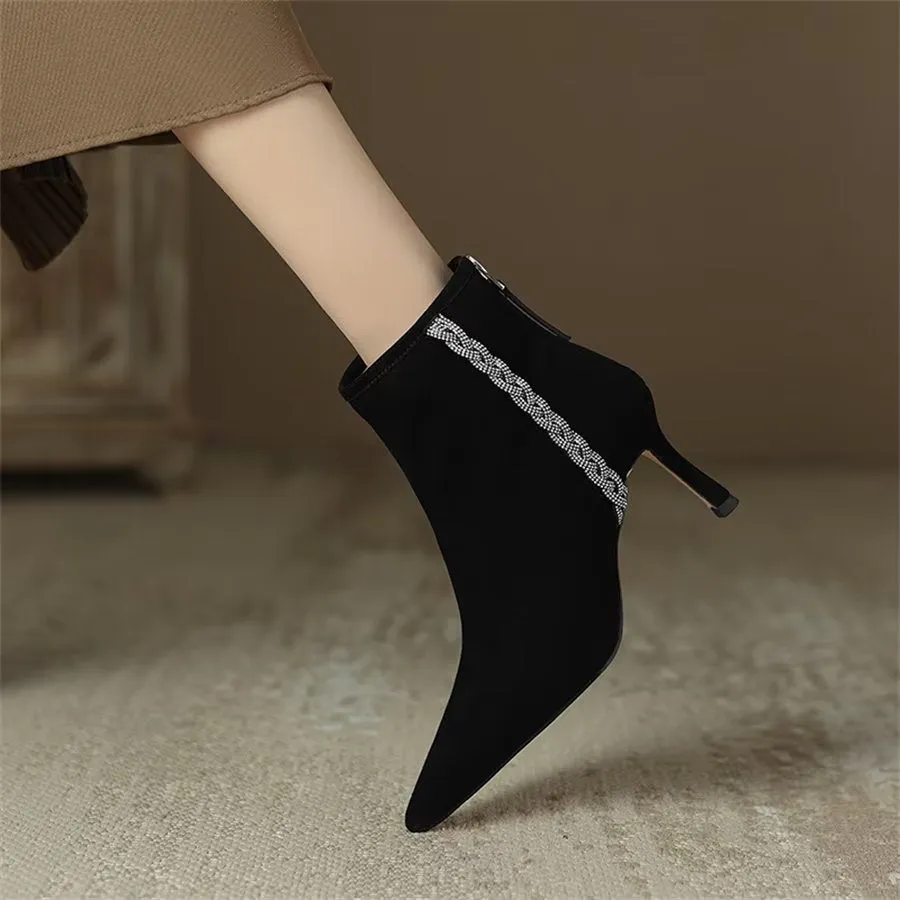 Elegant Cow Leather Pointed Toe Rear Zipper Boots