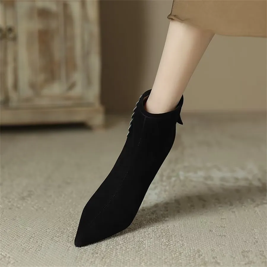 Elegant Cow Leather Pointed Toe Rear Zipper Boots