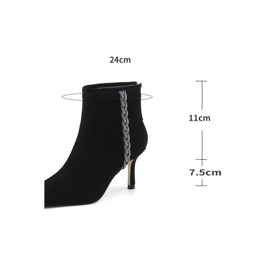 Elegant Cow Leather Pointed Toe Rear Zipper Boots