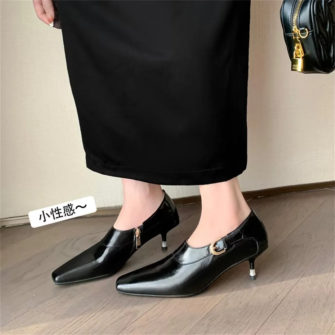 Elegant Cow Leather Square Toe Thin Heel Pumps