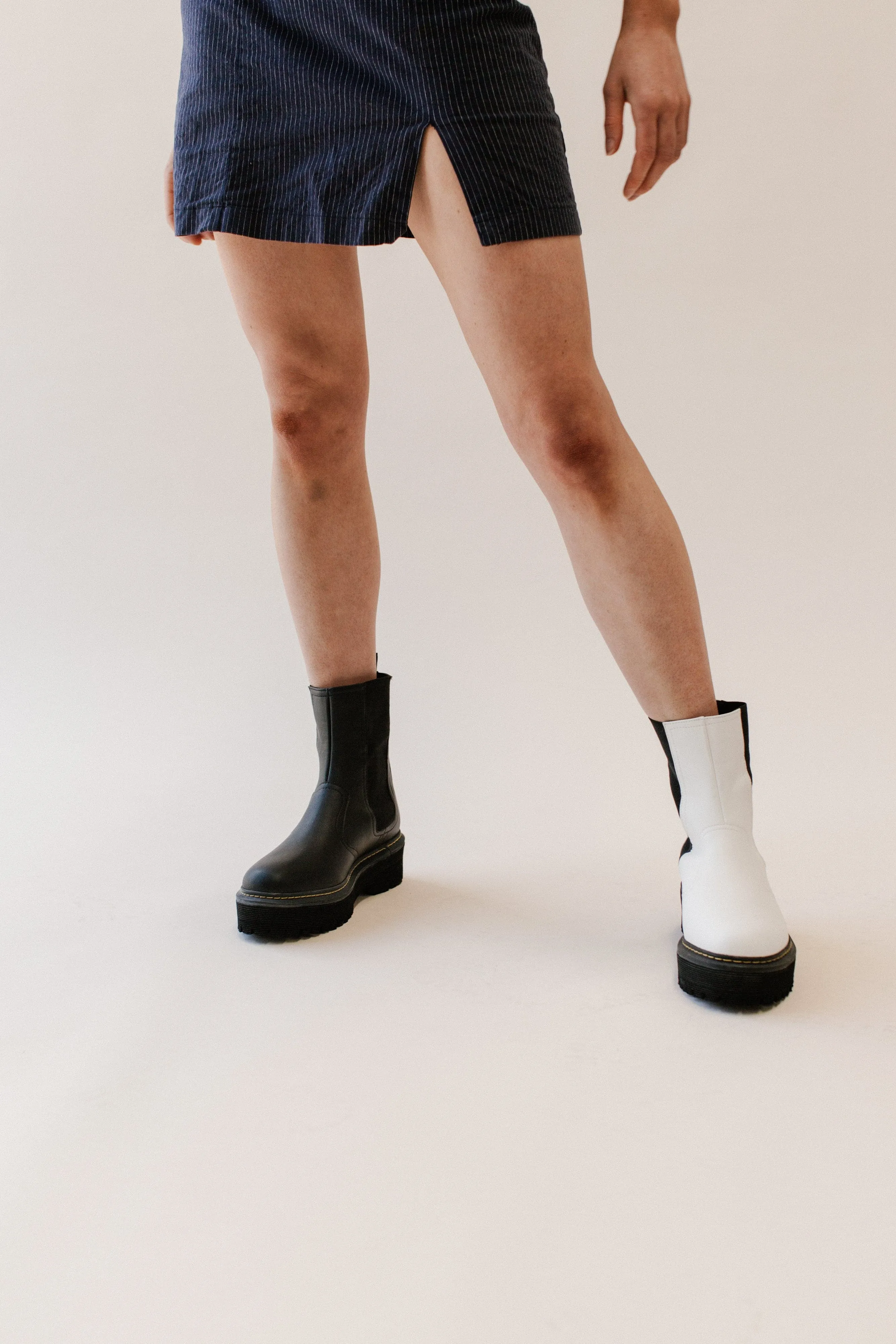 'Emma' white vegan-leather chelsea boot with stacked sole by Zette Shoes