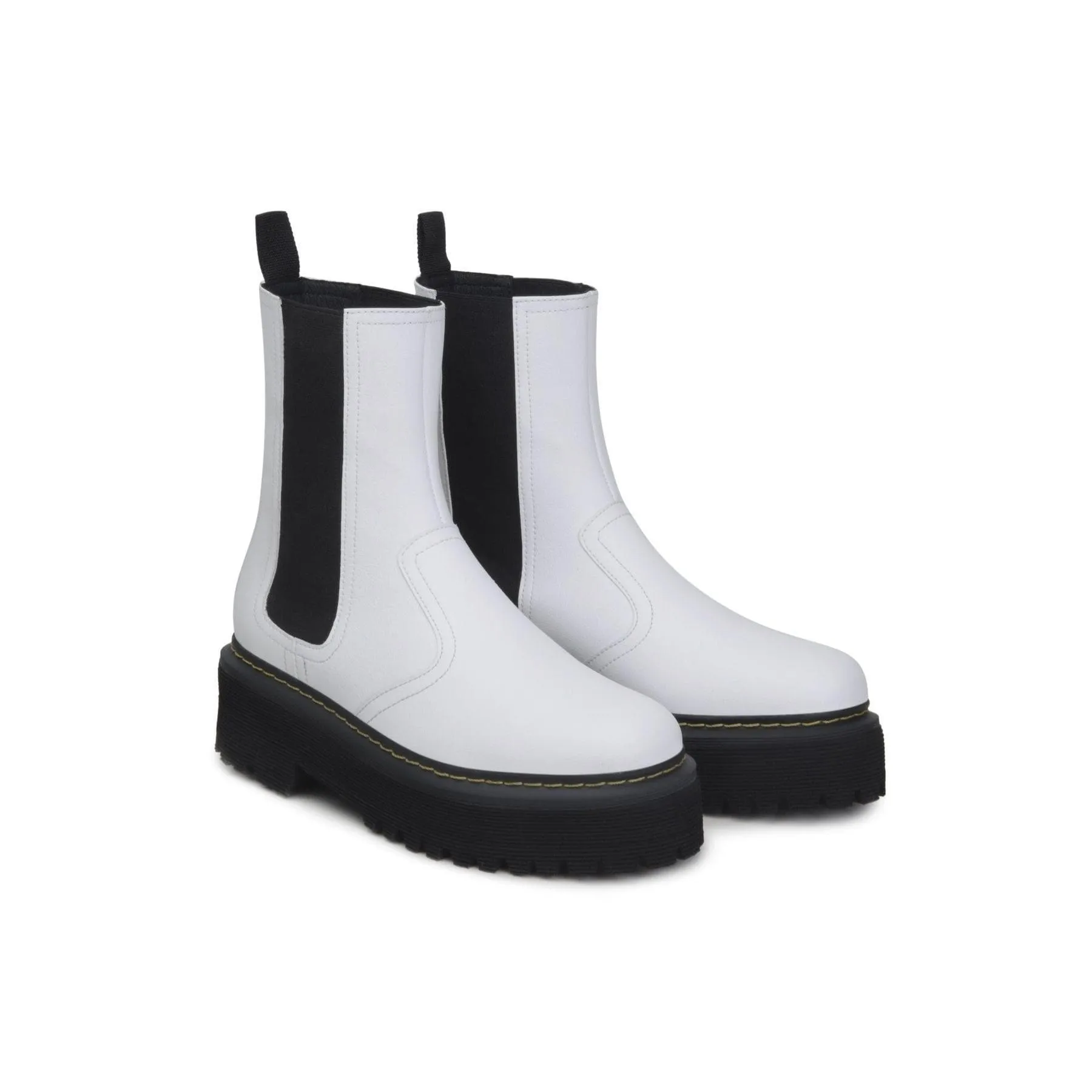 'Emma' white vegan-leather chelsea boot with stacked sole by Zette Shoes