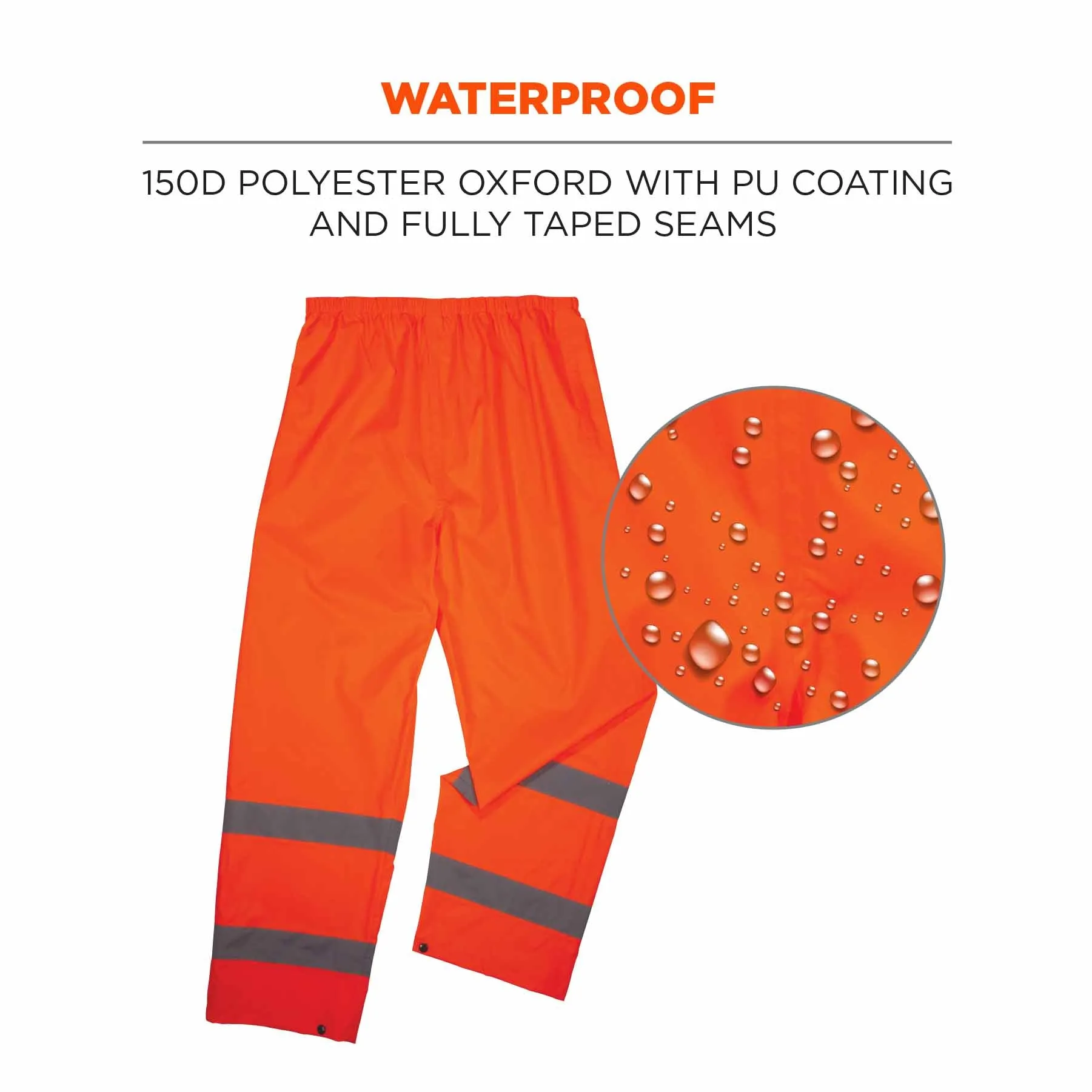 Ergodyne 25447 8916 3XL Orange Class E Lightweight Hi-Vis Rain Pants