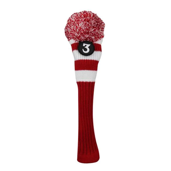 EverGolf Pom Pom Fairway/Hybrid Head Cover- Red/White