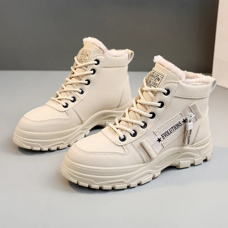 Fleece Lace-up Boots Winter Warm Short Plush High-top Shoes