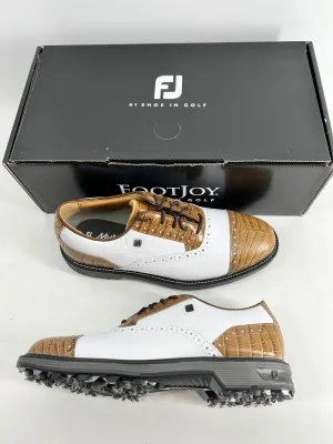 Footjoy Myjoys Premiere Series Tarlow Golf Shoes White Brown Gator 6 Narrow Mens