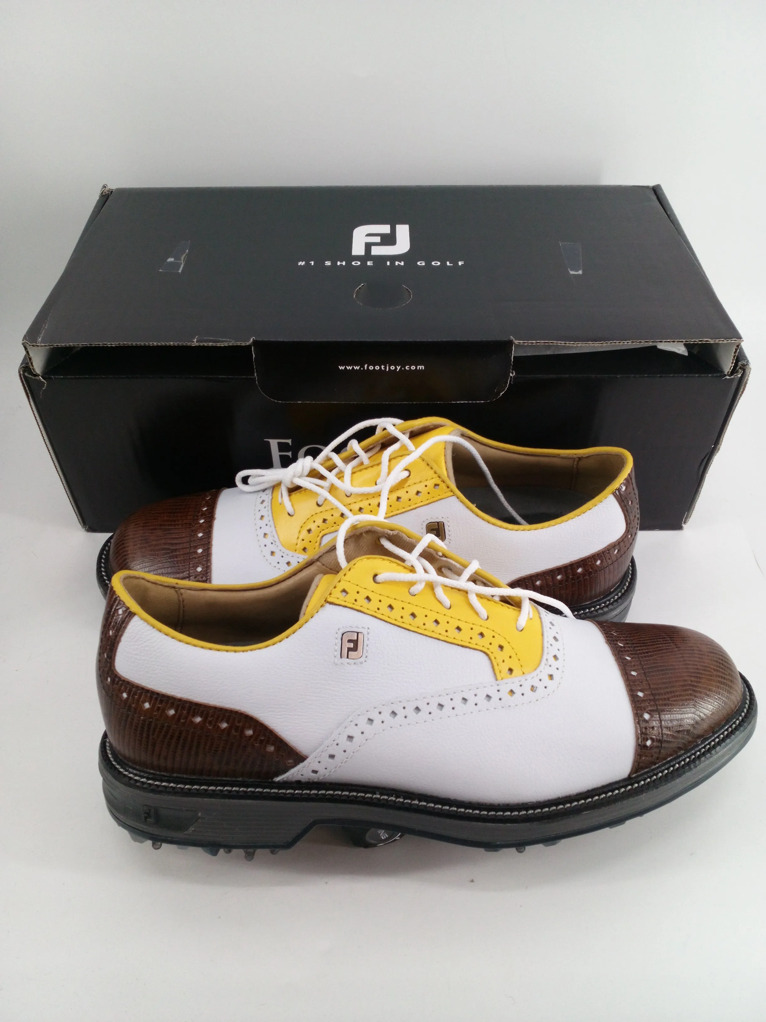 Footjoy Myjoys Premiere Series Tarlow Golf Shoes White Brown Yellow 7 M Custom