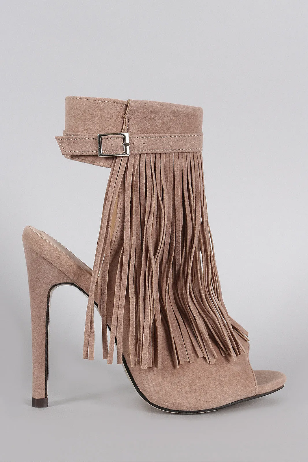 Fringe Peep Toe Stiletto Mule