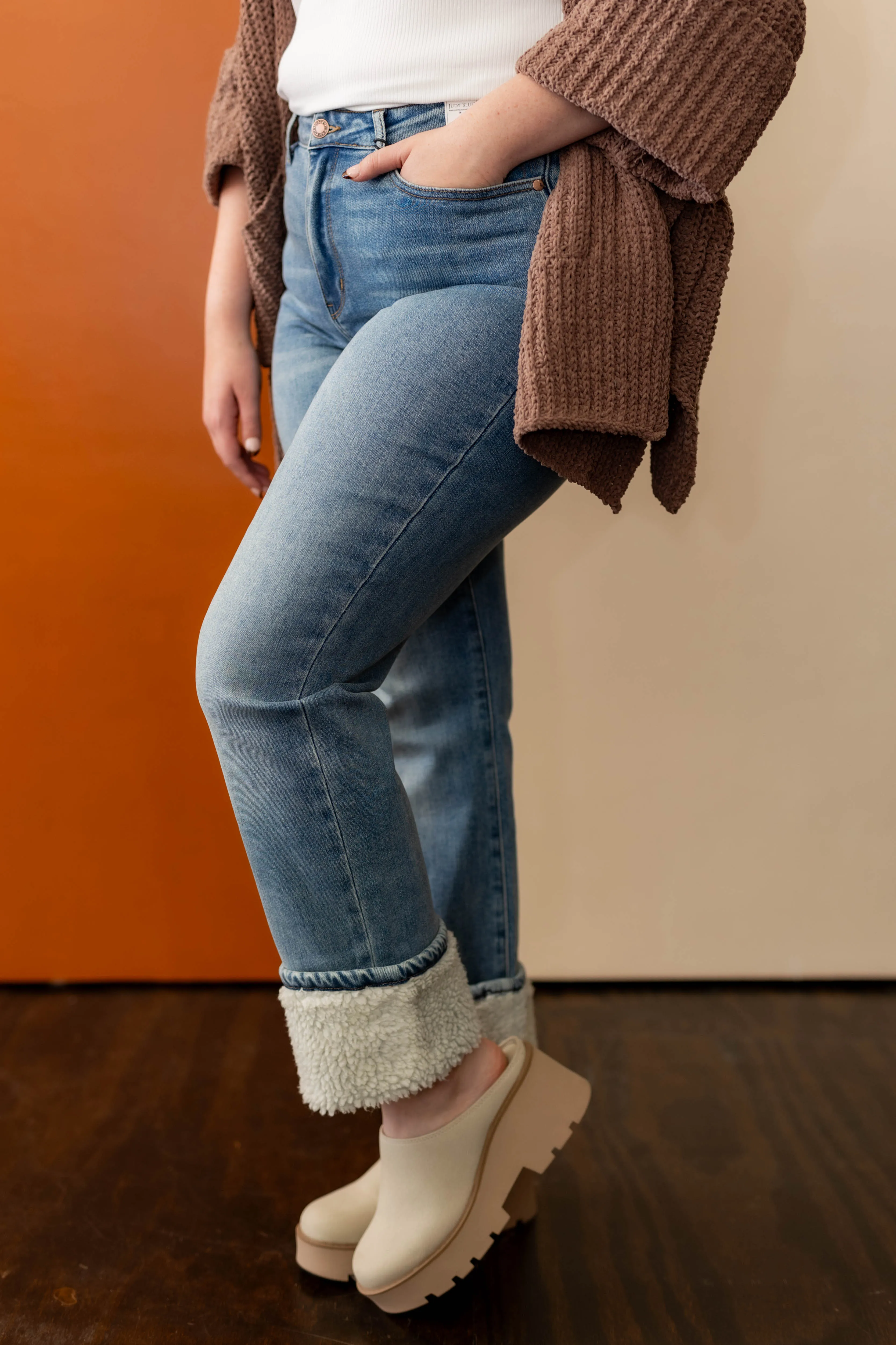 Get Cozy Sherpa Cuff Jeans