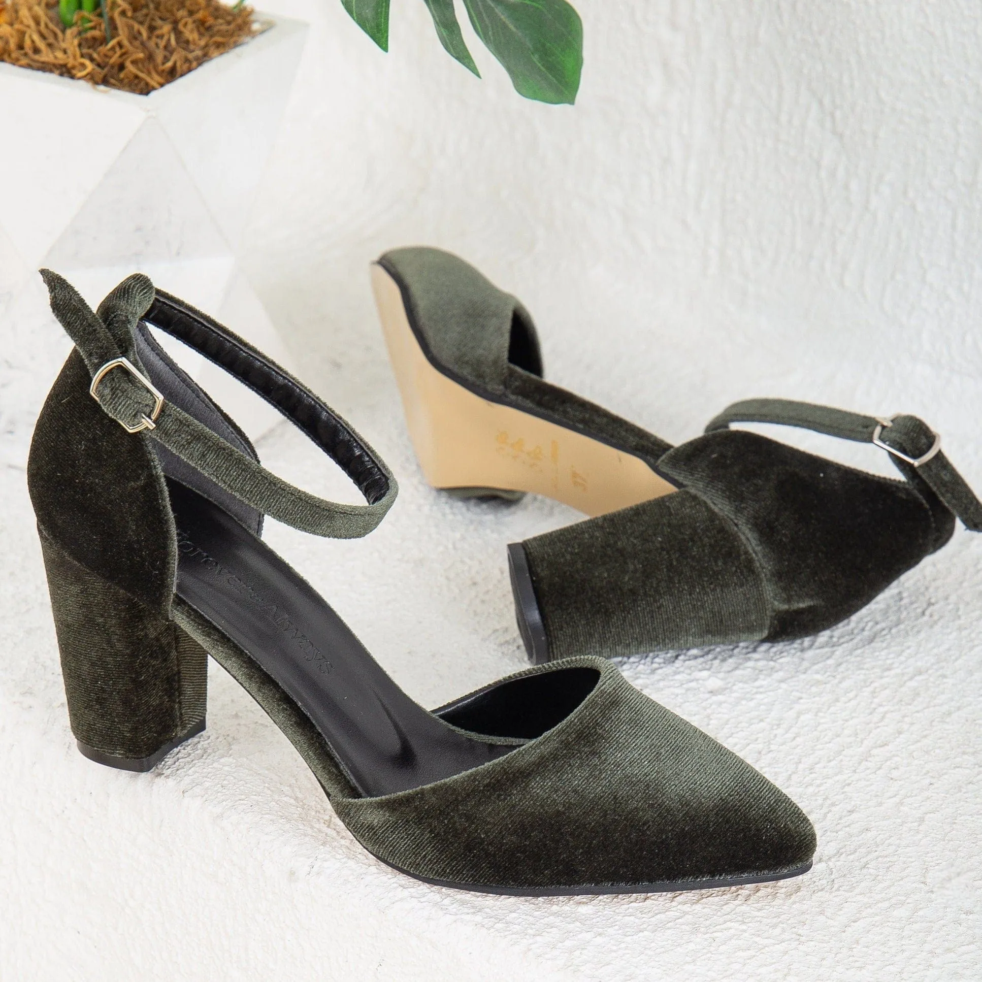 Gisele Vegan Velvet Heels | Olive Green