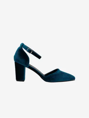 Gisele Vegan Velvet Ribbon Heels | Teal Blue