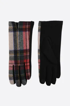 Gloves - Cream Red Tartan