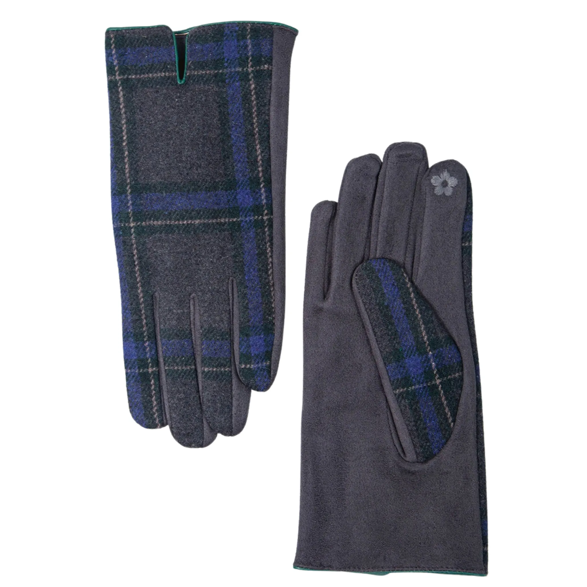 Gloves - Grey Blue Tartan