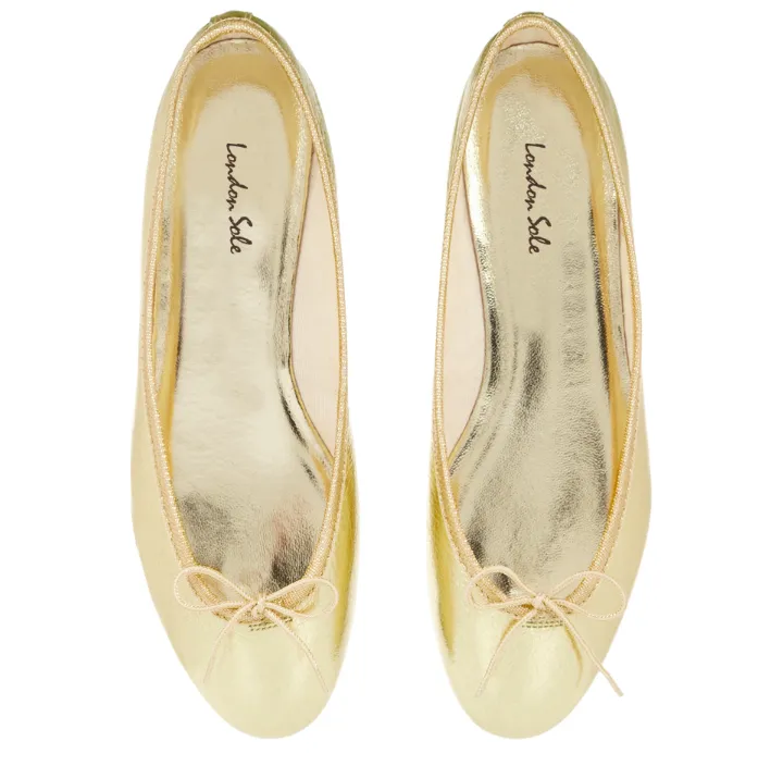 Gold Leather Pirouette Flats