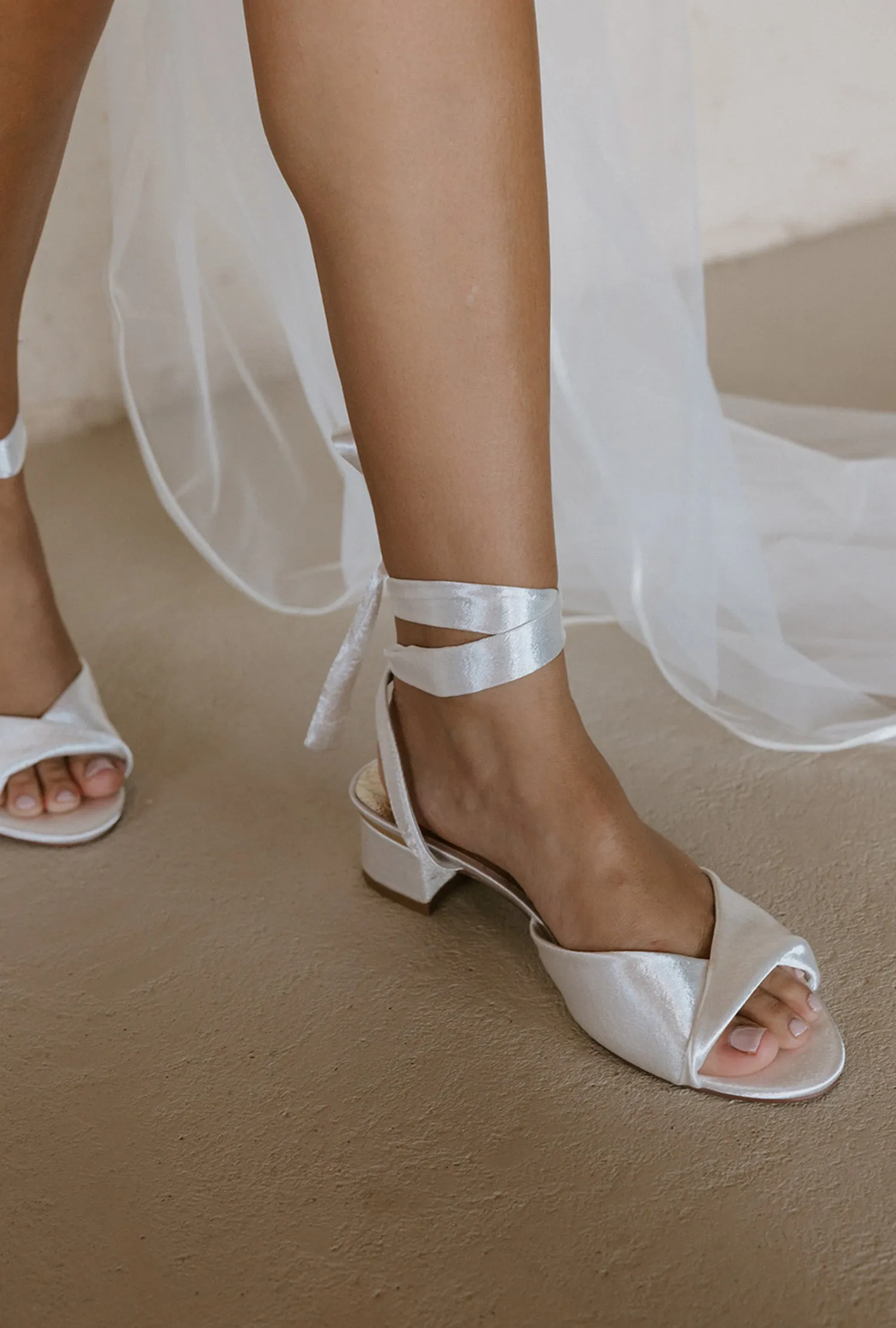 GRACE - LOW HEEL SATIN BRIDAL SANDALS