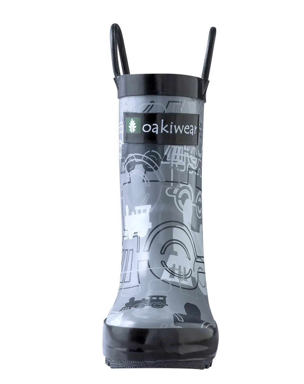 Gray/Black Trains Loop Handle Rubber Rain Boots