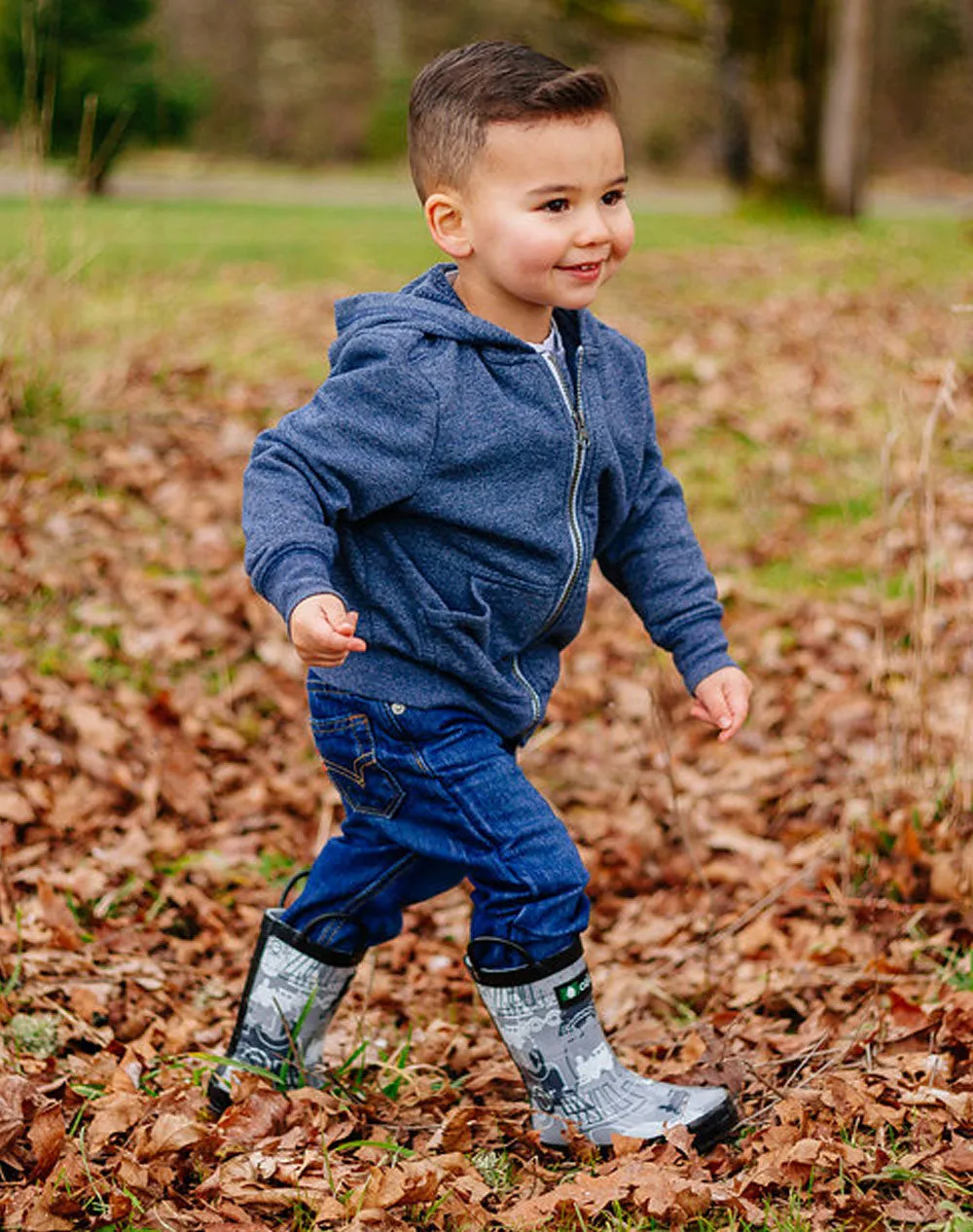 Gray/Black Trains Loop Handle Rubber Rain Boots