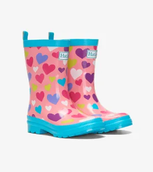 Hatley Shiny Rain Boots - Colourful Hearts