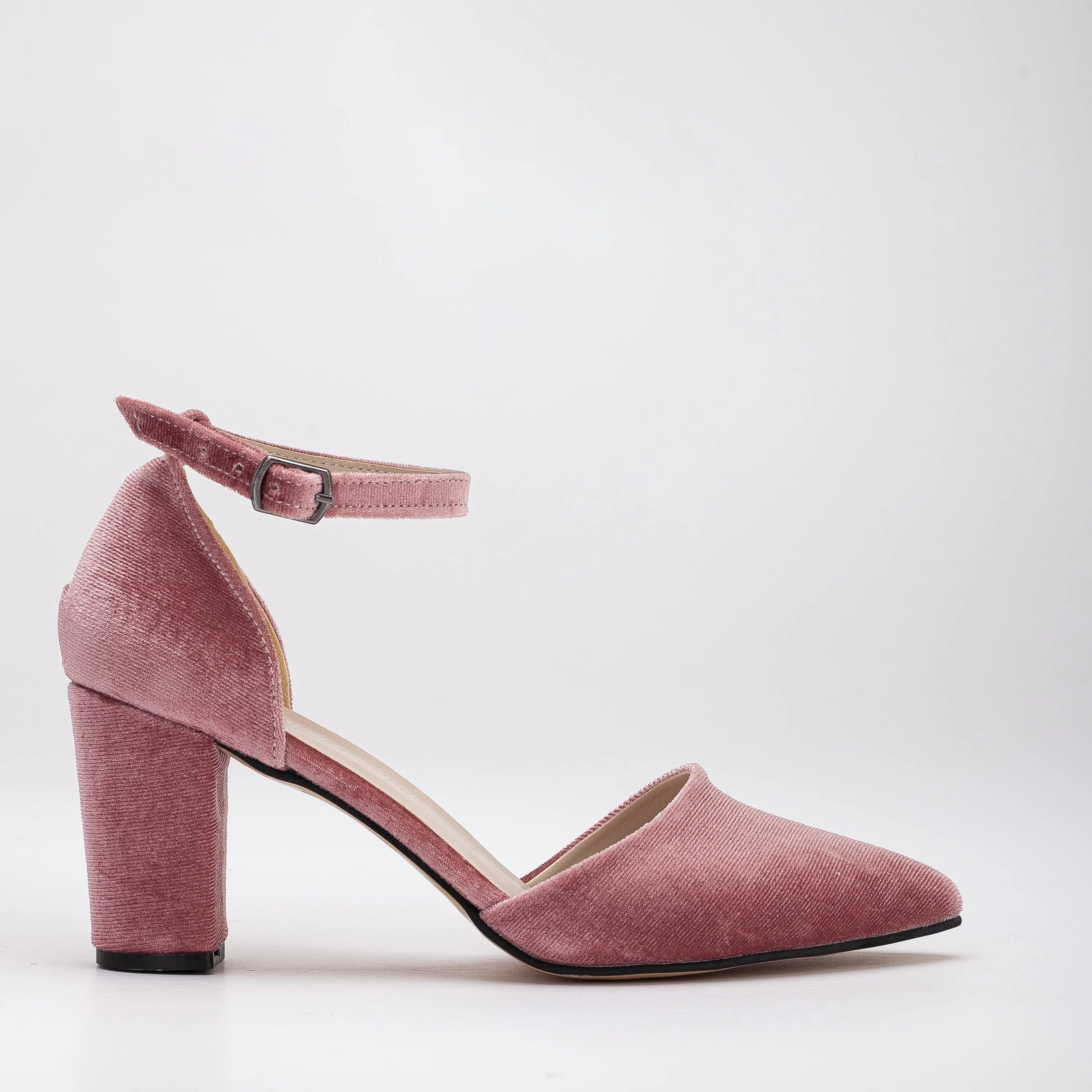 Hazel Vegan Velvet & Pearl Heels | Rose